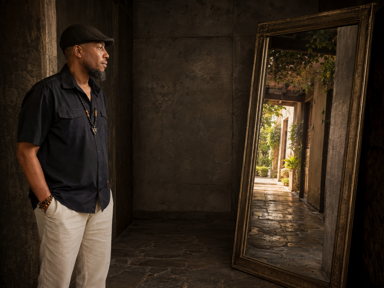 Karama Sadaka seeing a new path reflected in a mirror